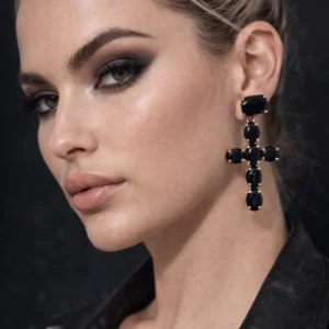 Pendientes Cruz Negra Facetada