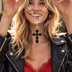 Collar de Cadena Versátil y Maxi Cruz de Cristales Negros