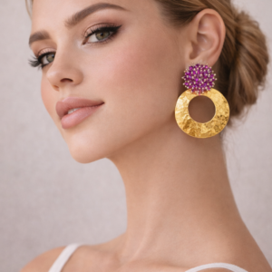 Pendientes Aro Martillado y Cristales Cosidos