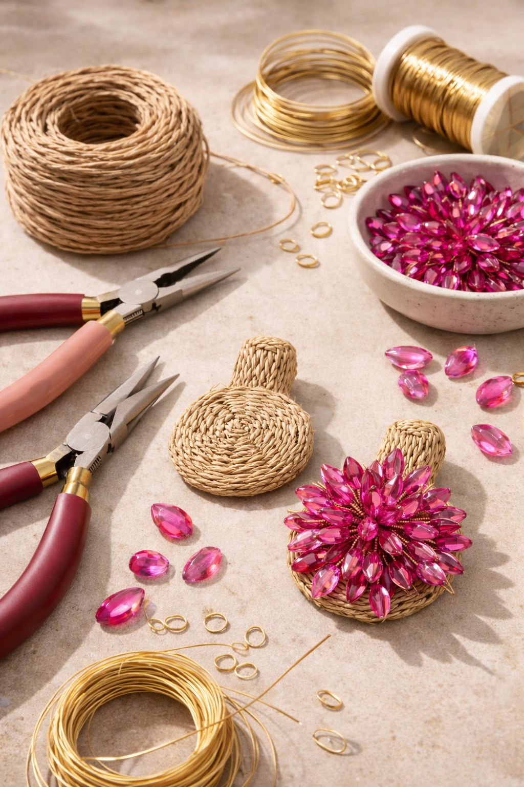 Pendientes Rafia y Fuego Fucsia - Imagen 2