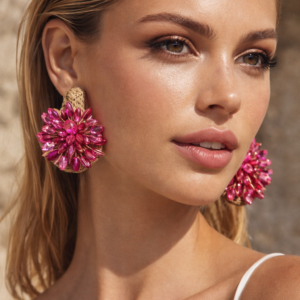 Pendientes Rafia y Fuego Fucsia