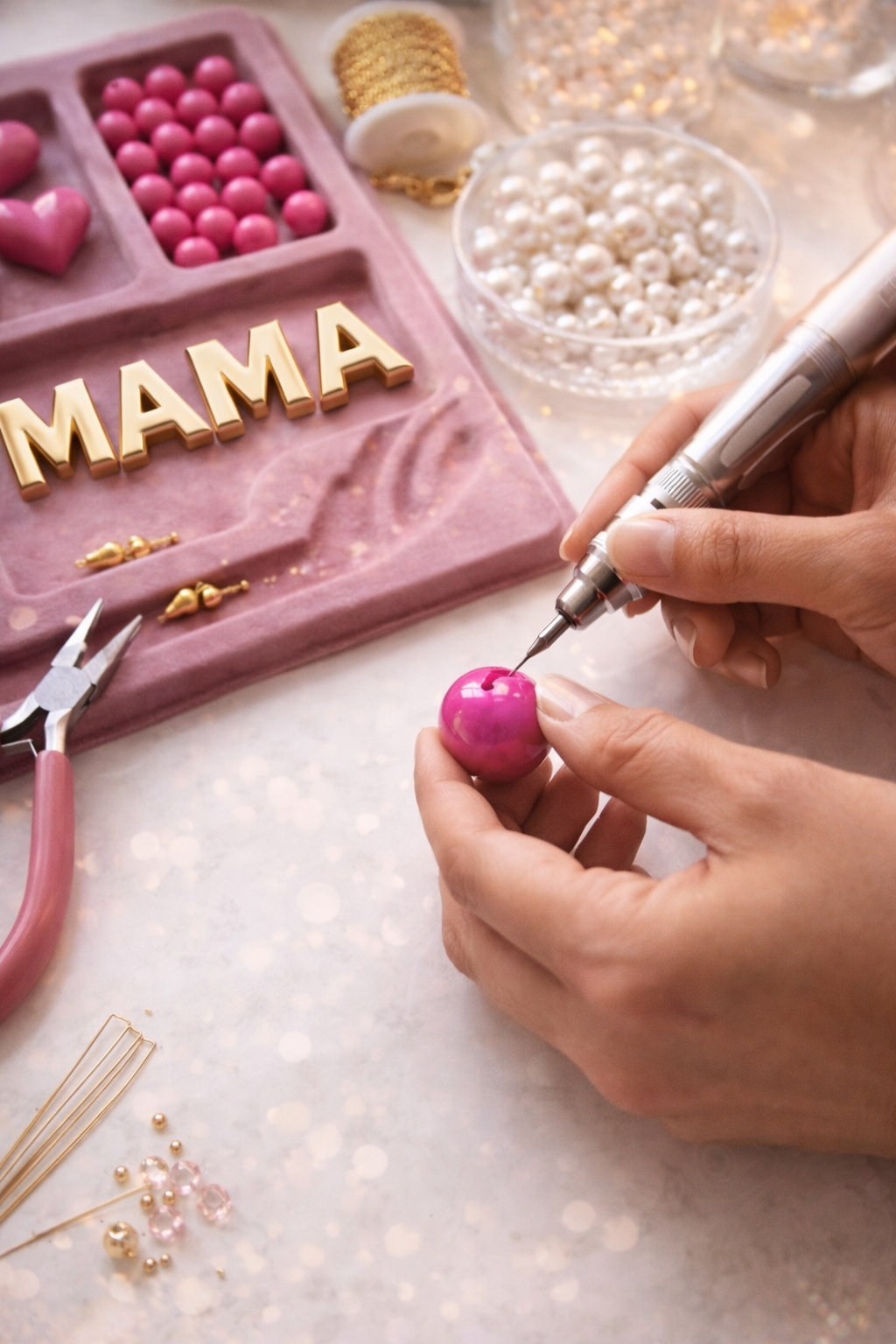 Collar Bolas Laminadas, Letras 3D y Corazón Fucsia. - Imagen 4