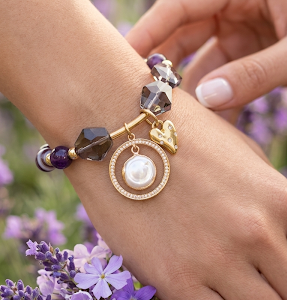 Pulsera Amatista, Perla y Corazón