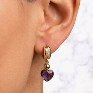 Pendientes Aro con Pavé de Cristal y Corazón de Amatista