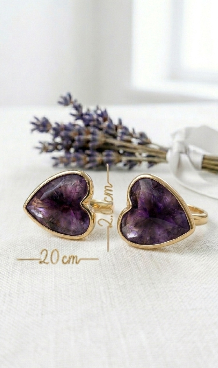Anillo Corazón de Amatista Natural - Imagen 3