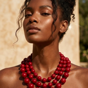 Collar Triple Vuelta “Ruby Riviera” con Bolas de Resina y Cristal