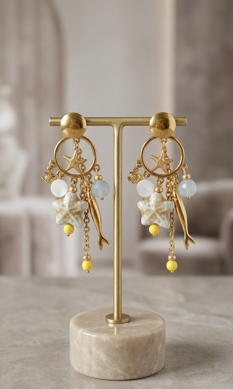 Pendientes “Marine Charms” con Estrella de Mar y Ágatas - Imagen 3