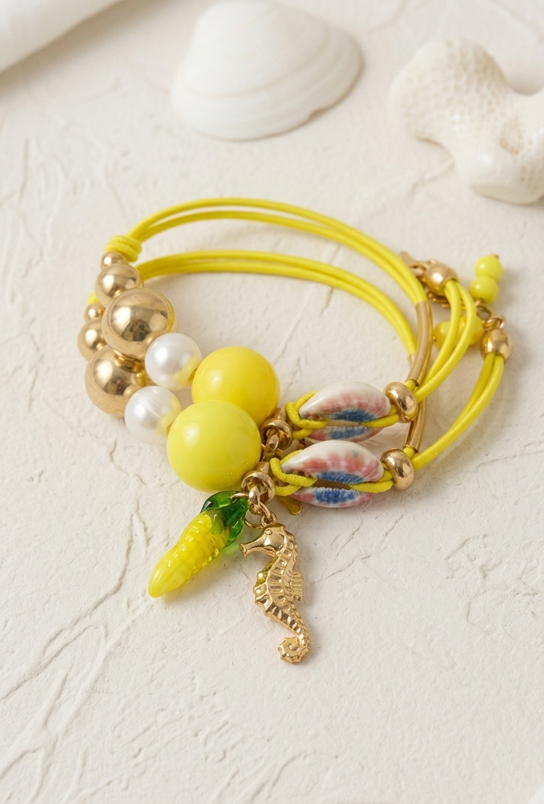 Pulsera “Tropical Charms” con Conchas Pintadas y Perla de Río - Imagen 2