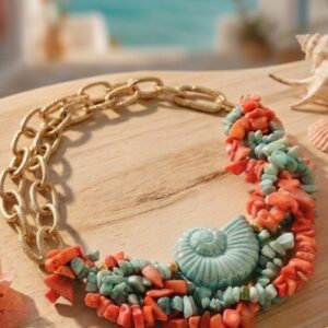 Collar “Coral Reef” con Caracola Cerámica y Turquesa