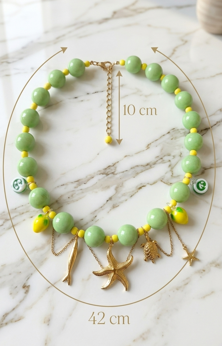 Collar “Green Riviera” con Charms Marinos Dorados - Imagen 3