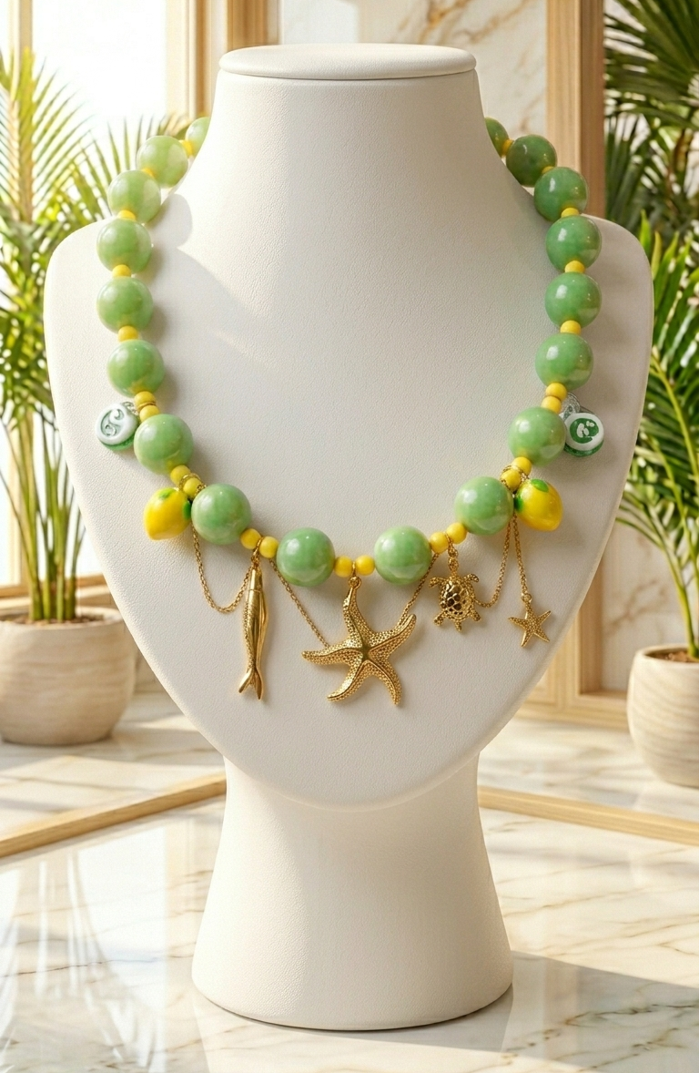 Collar “Green Riviera” con Charms Marinos Dorados - Imagen 2