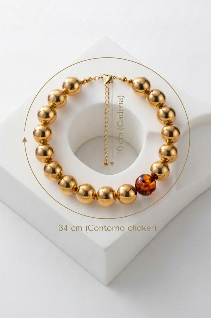 Choker “Golden Amber” con Bolas Doradas y Ámbar - Imagen 3