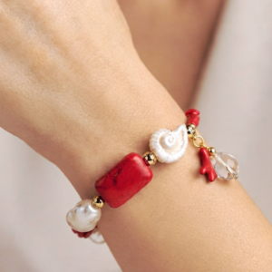 Pulsera “Coral Nautilus” con Caracola Cerámica y Perla Barroca