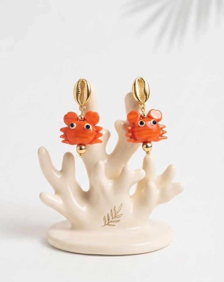 Pendientes “Crab Shell” con Cangrejo de Vidrio Pintado - Imagen 2