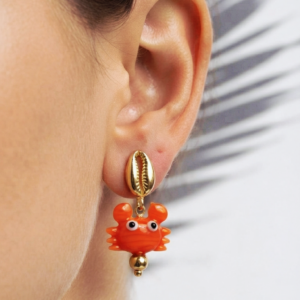 Pendientes “Crab Shell” con Cangrejo de Vidrio Pintado