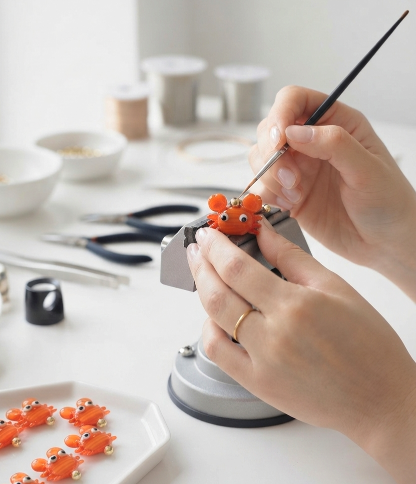 Pendientes “Crab Shell” con Cangrejo de Vidrio Pintado - Imagen 4