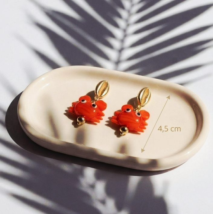 Pendientes “Crab Shell” con Cangrejo de Vidrio Pintado - Imagen 3