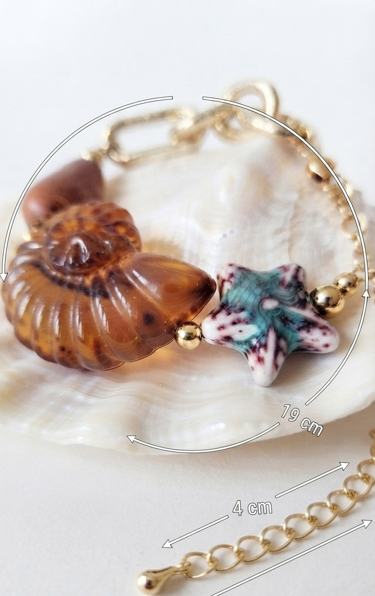 Pulsera “Amber Star” con Concha Acrílica y Estrella de Mar Cerámica - Imagen 3