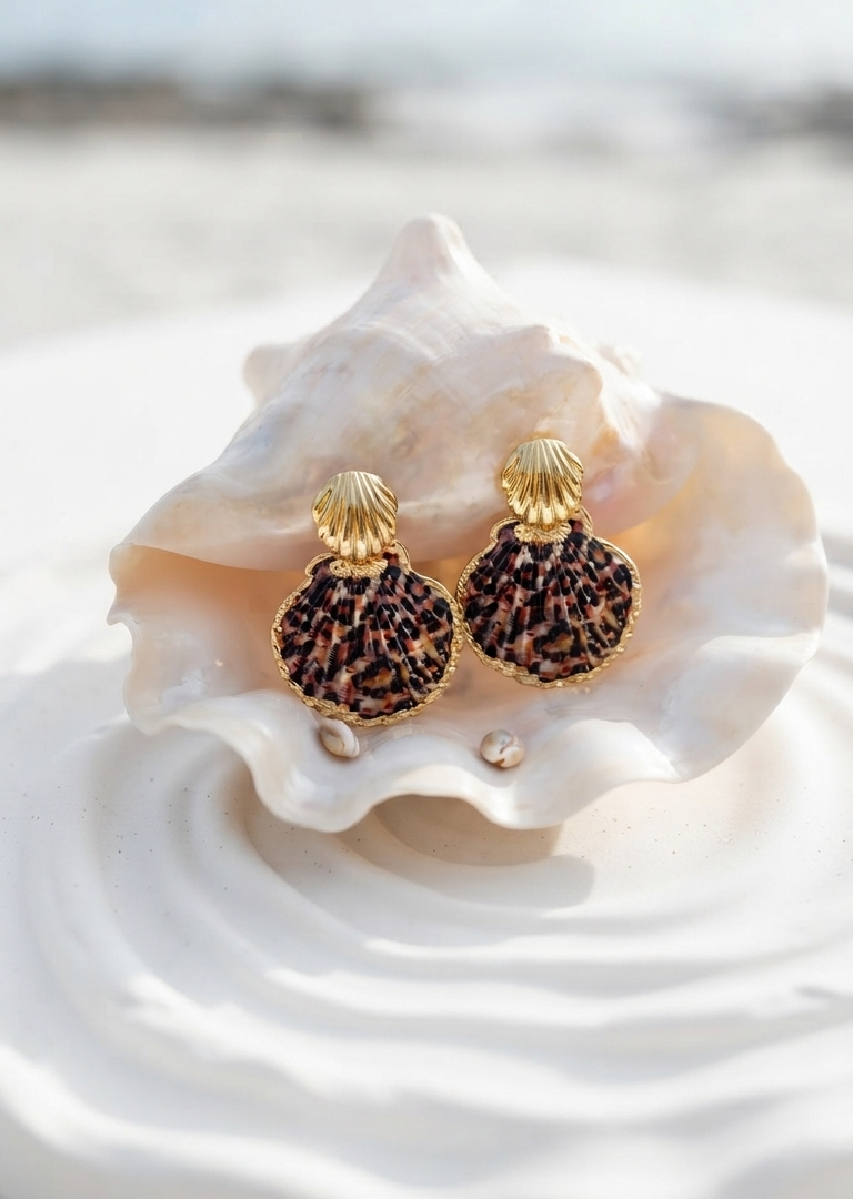 Pendientes “Leopard Shell” con Concha de Venera Natural - Imagen 2
