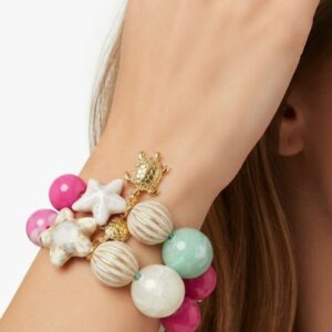 Pulsera “Candy Turtle” con Estrellas de Cerámica y Tortuga Dorada