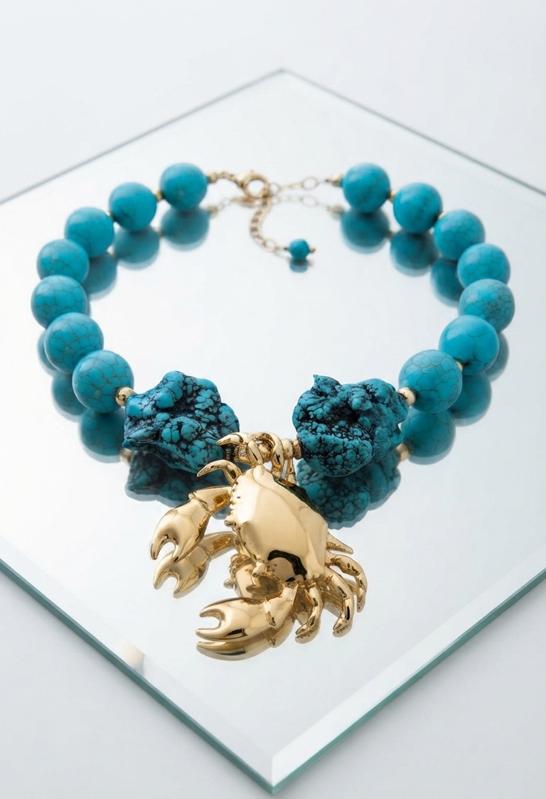 Collar “Turquoise Crab” con Turquesa Natural y Cangrejo Dorado - Imagen 2