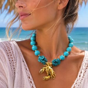 Collar “Turquoise Crab” con Turquesa Natural y Cangrejo Dorado