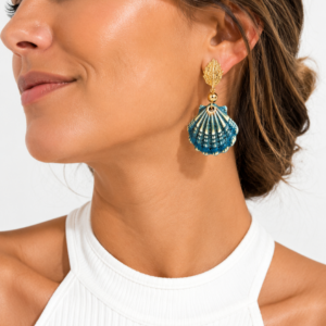 Pendientes “Blue Shell Glow” con Concha de Cerámica Pintada