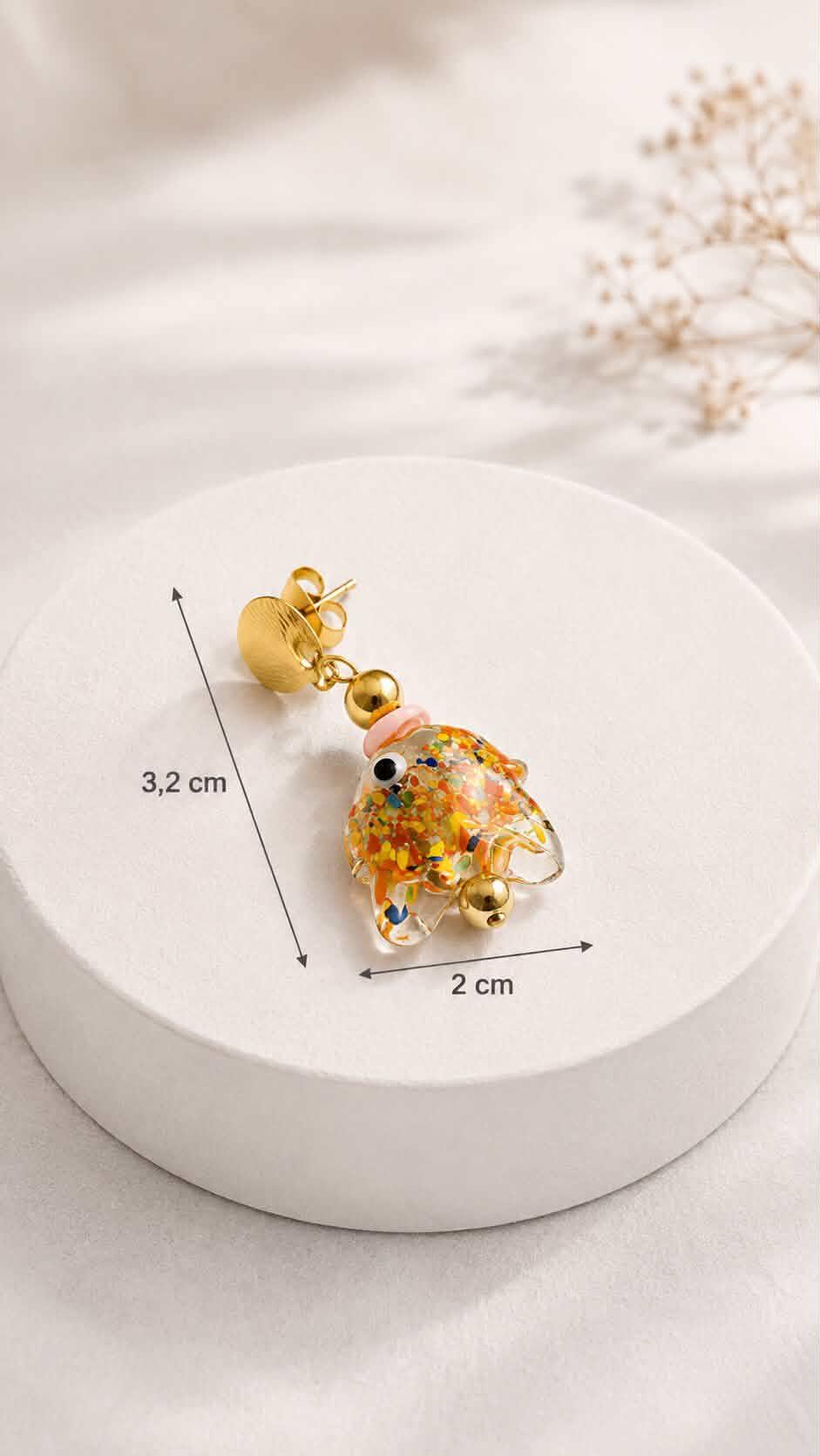 Pendientes “Crystal Fish Glow” con Pececito de Cristal Pintado (2) - Imagen 3