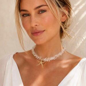 Collar White Quartz Starfish con Cuarzo Blanco y Estrella de Mar
