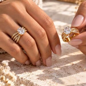 Anillo “Golden Ice Crown” con Circonita Central