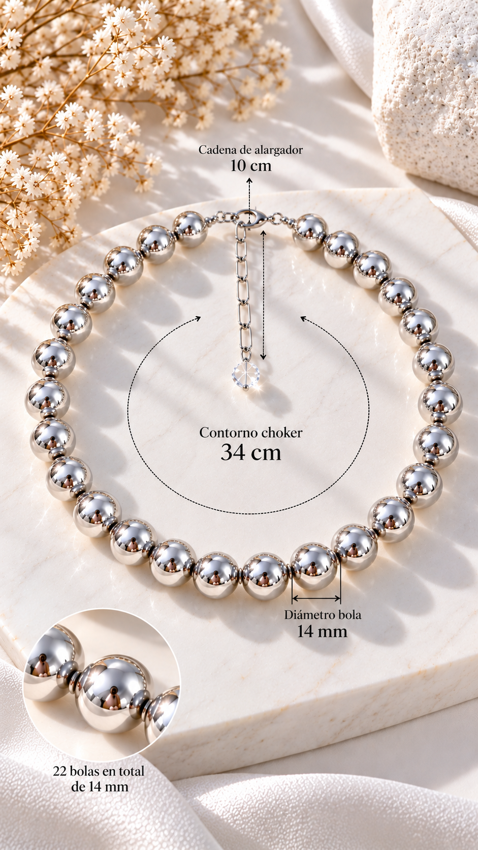 Choker “Silver Mirror Spheres” con Bolas Plateadas - Imagen 2