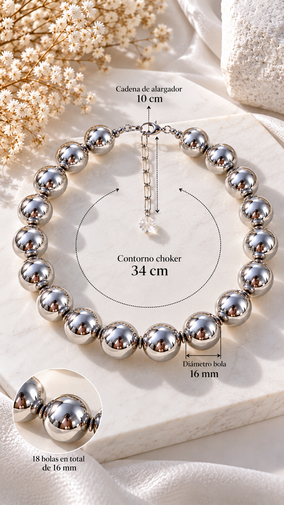 Choker “Silver Mirror Spheres” con Bolas Plateadas - Imagen 3