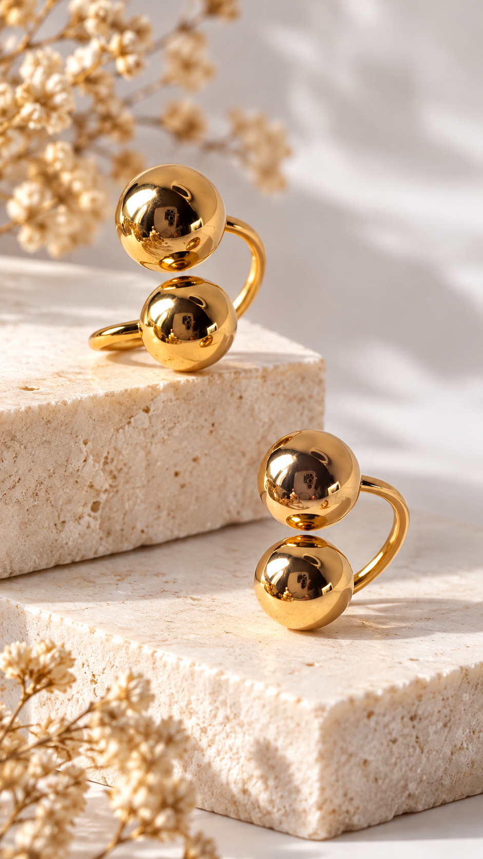 Anillo “Golden Double Sphere” Ajustable - Imagen 3