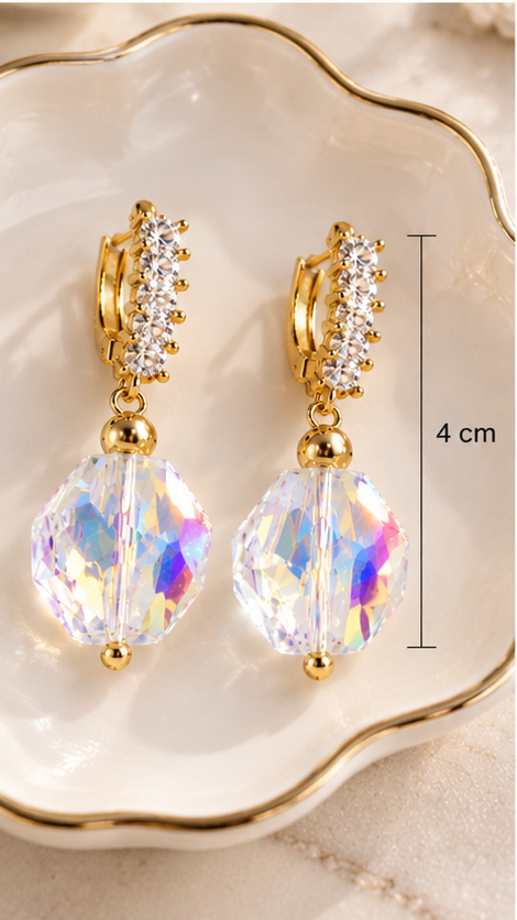 Pendientes “Golden Aurora Crystal” con Cristal Facetado Irisado - Imagen 3