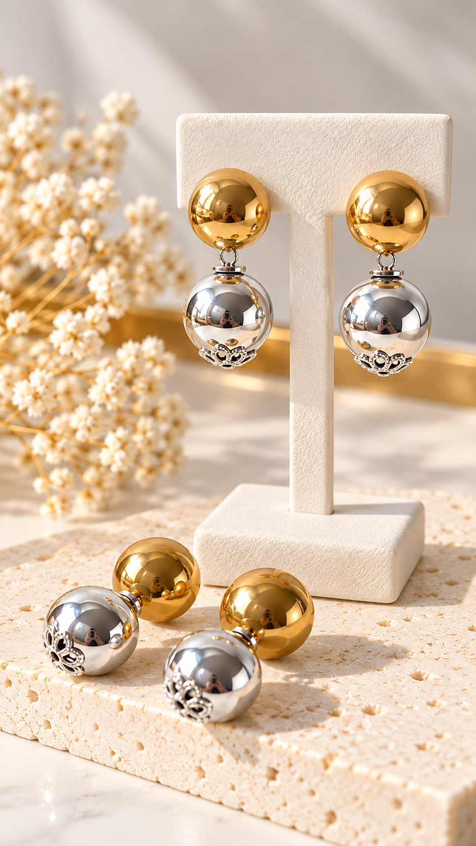 Pendientes “Golden Silver Duo” con Doble Esfera - Imagen 2